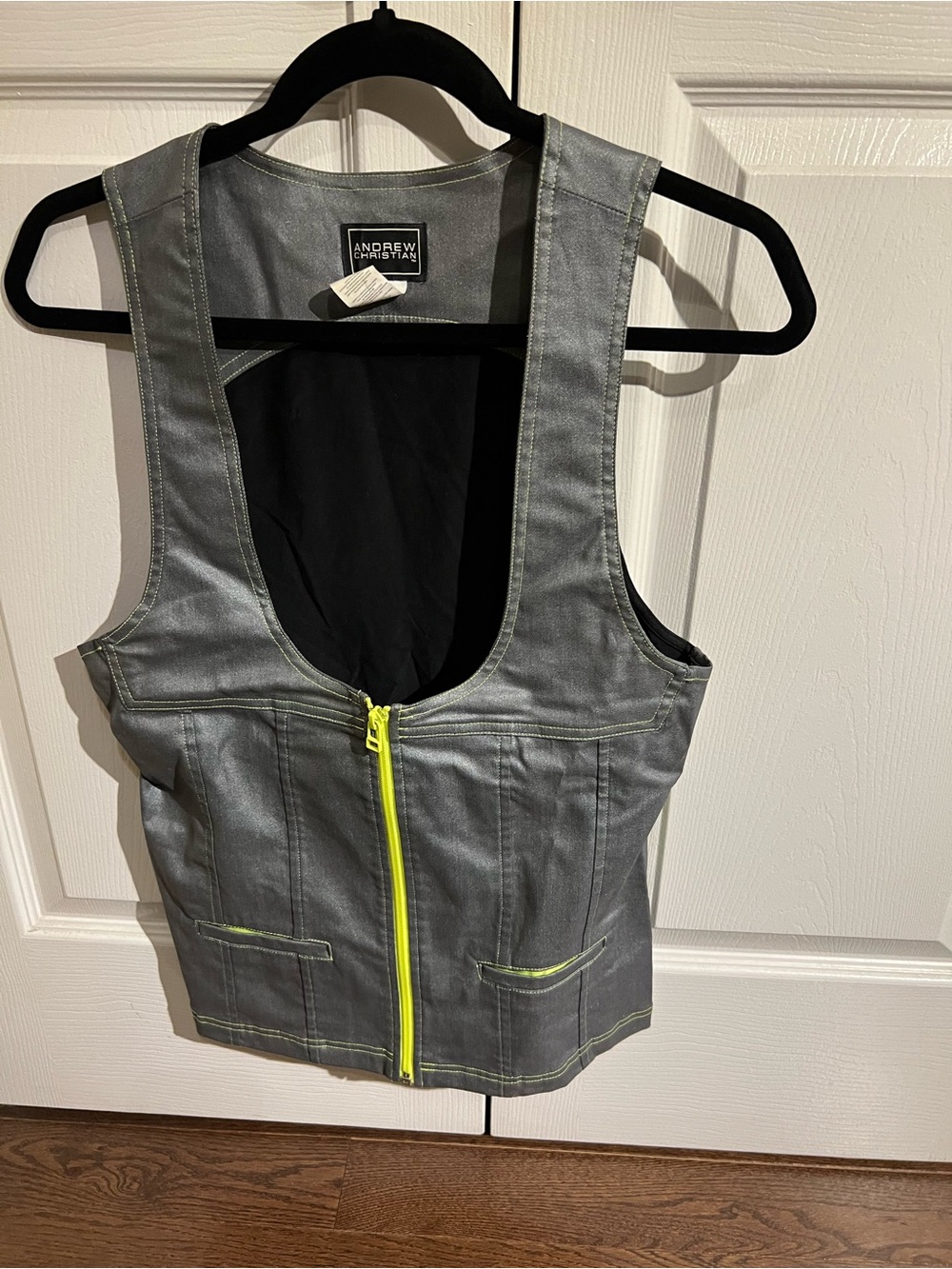 Andrew Christian Gray Vest with Neon Yellow Zipper